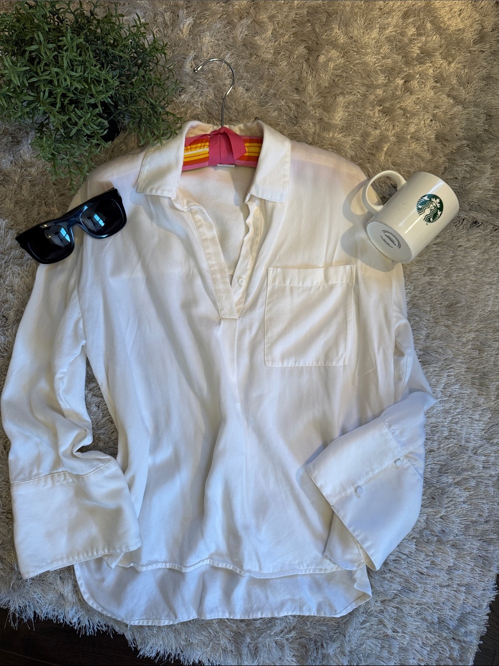 Like New Club Monaco White Button-Down Shirt Flare Sleeves M